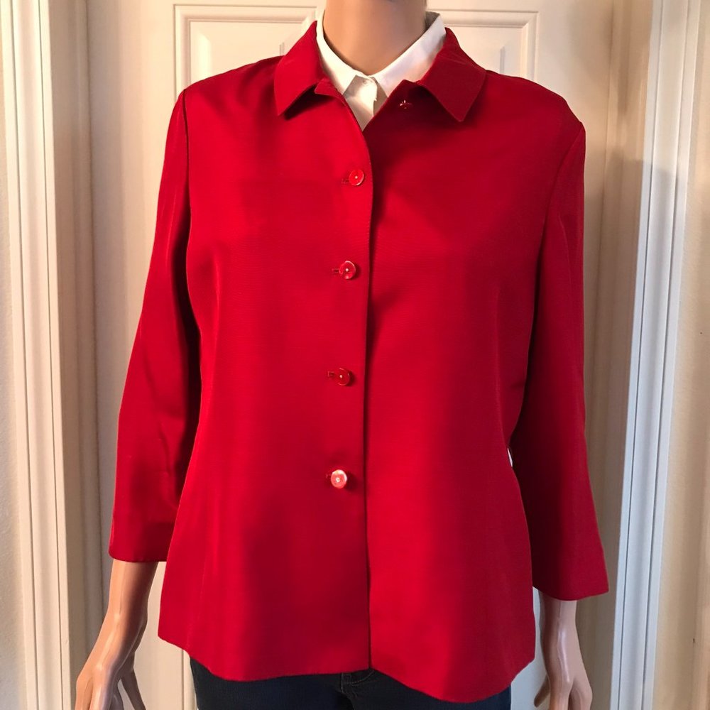 Vintage Dana Buchman Red silk jacket Size 12 petite